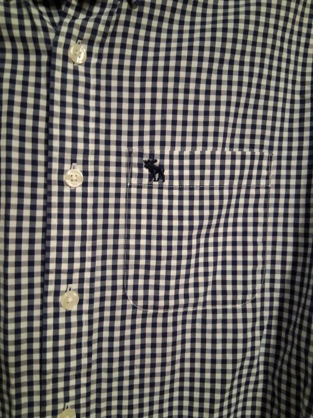 Abercrombie & Fitch Button Down Shirt L Muscle Fit Navy & White Check Cotton - Picture 2 of 6